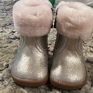 UGG Sparkly Silver/Gold  Boots with Cream Fur Trim
